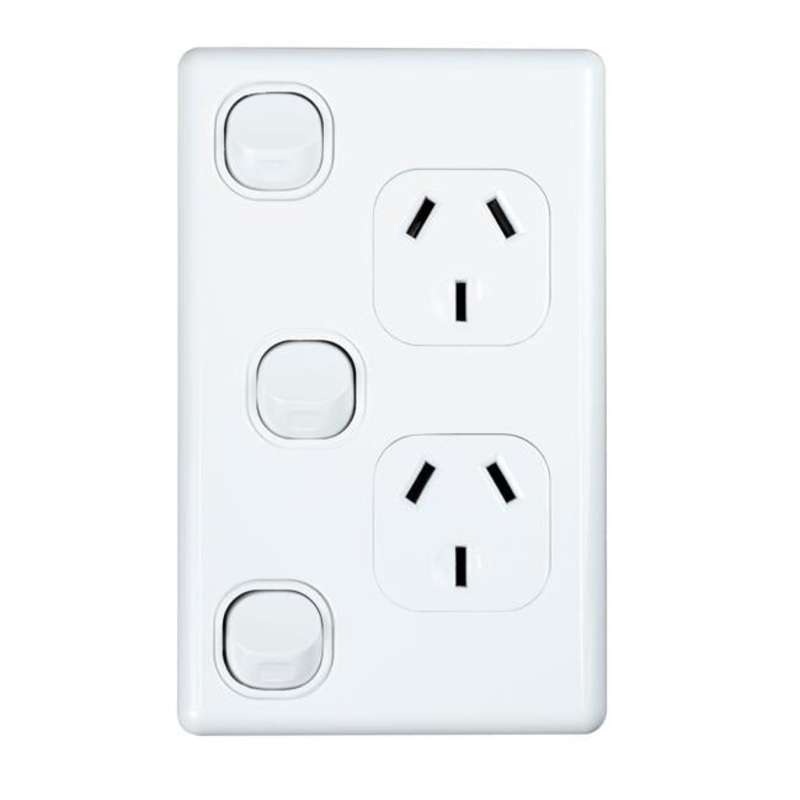 Tradesave Double 10A Vertical Power Point With Extra 16A Switch.