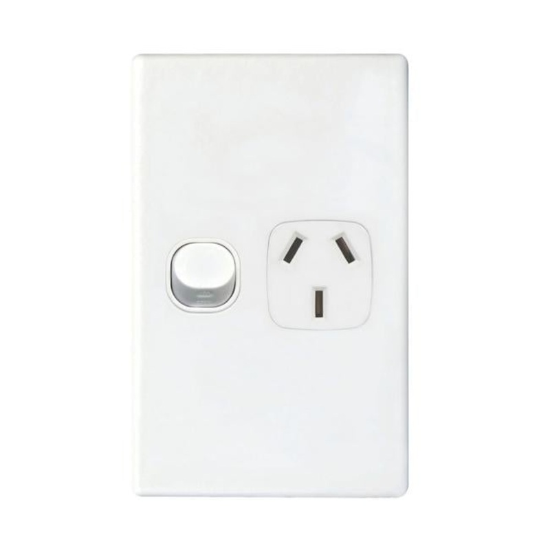 Tradesave Single 10A Vertical Power Point. Removable Cover. Moulded In