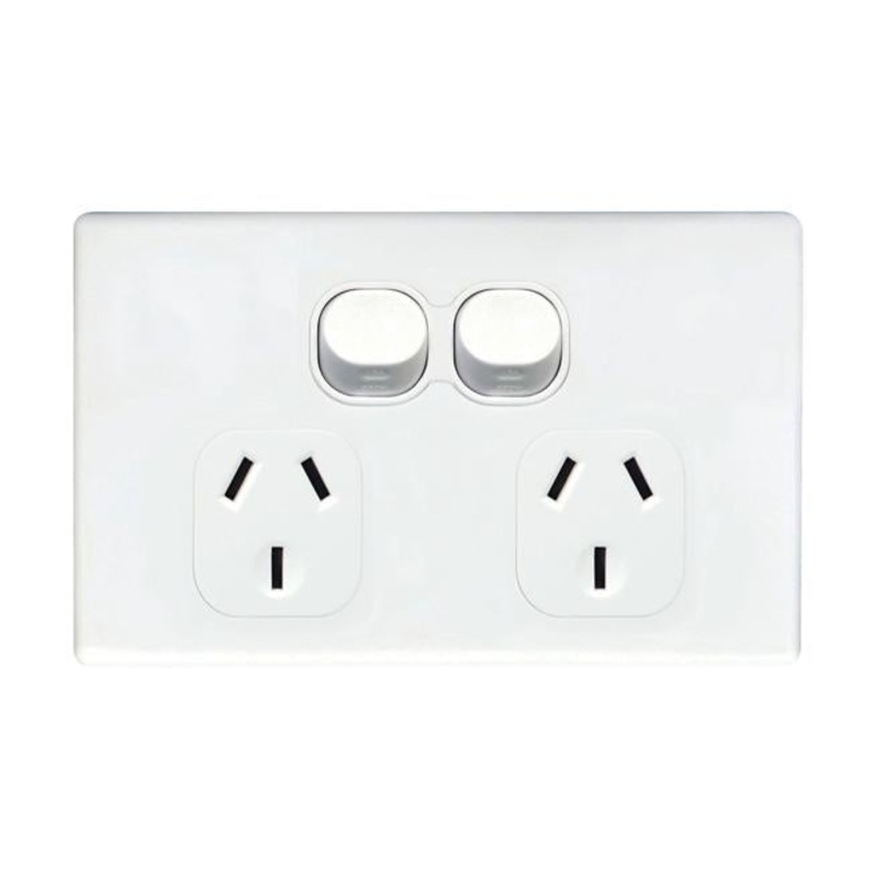 Tradesave Slim 10A Double Power Point. Removable Cover. Moulded In