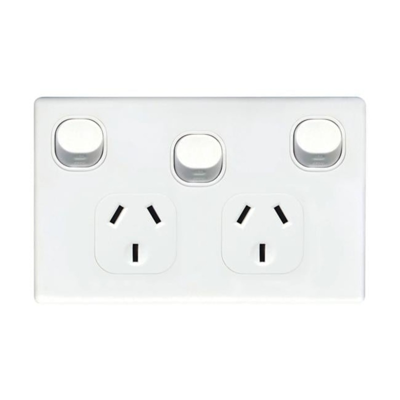 Tradesave Slim 10A Double Power Point With Extra 16A Switch.