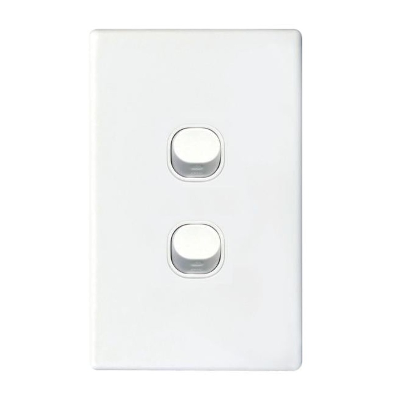 Tradesave Slim 16A 2-Way Vertical 2 Gang Switch. Moulded In Flame