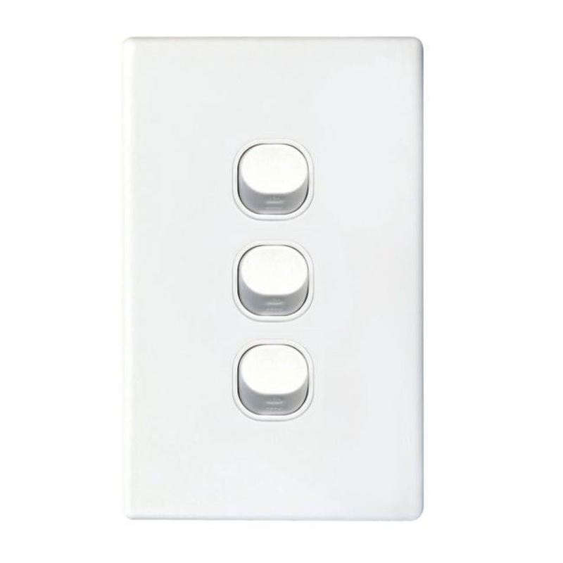 Tradesave Slim 16A 2-Way Vertical 3 Gang Switch. Moulded In Flame