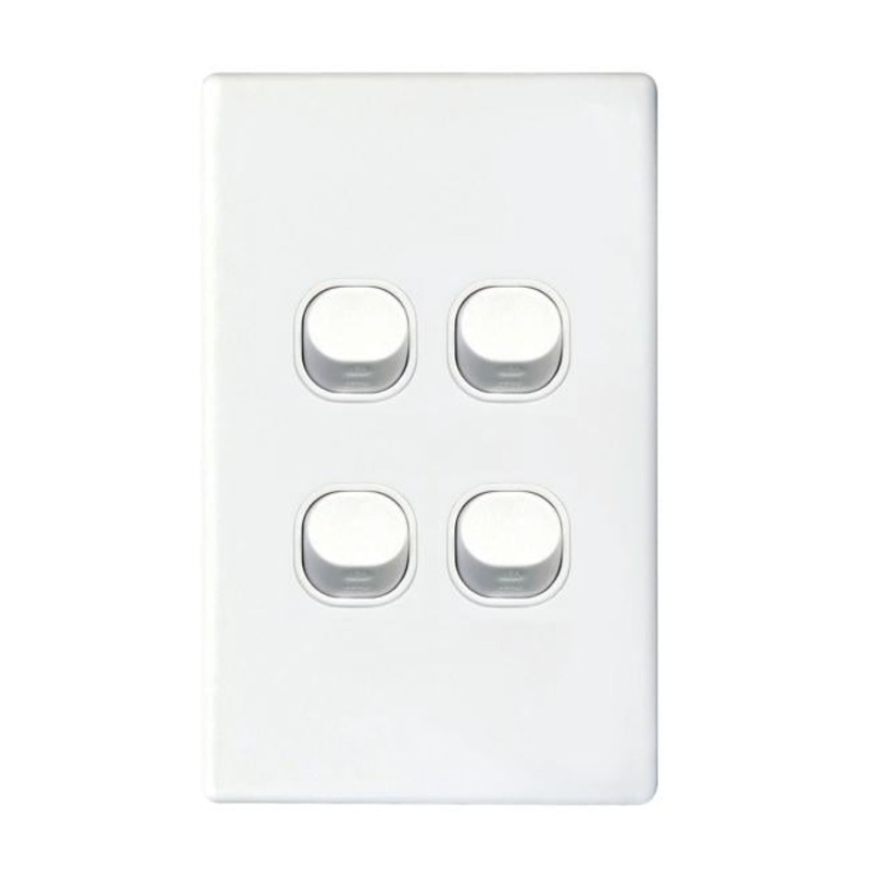 Tradesave Slim 16A 2-Way Vertical 4 Gang Switch. Moulded In Flame