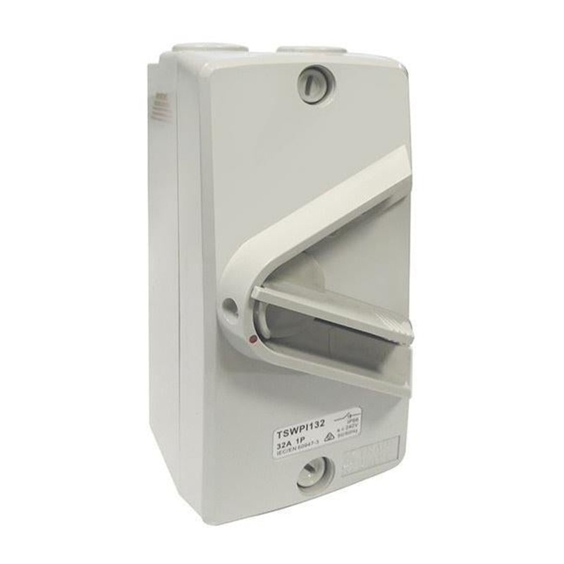 Tradesave Weatherproof Isolator Switch,1 Pole, Ip66, 32A, Grey