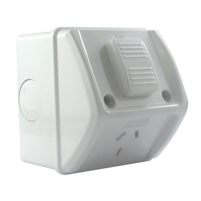 Tradesave Weatherproof Single Ip53 Outlet. Grey Heavy Duty