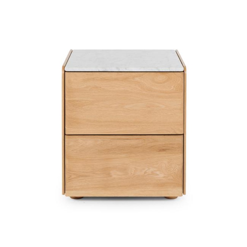 Cube Natural Oak Side Table 2drw (Marble Top)