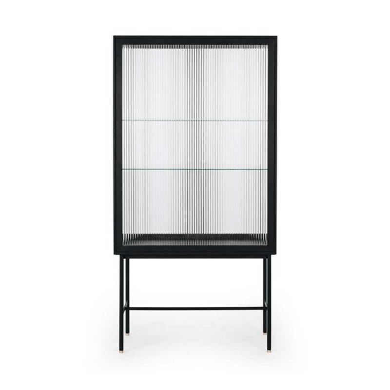 Kobe Highboard (Black Oak) Fluted Glass