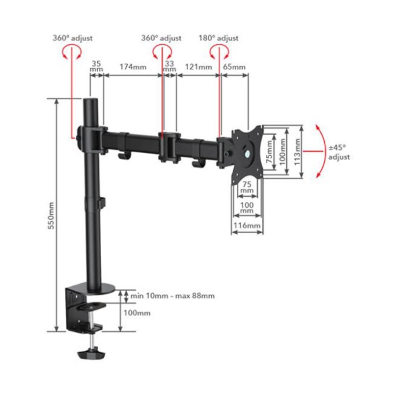 Omp Desk Mount Single Arm 13-27" Monitor Vesa75/100 Mount M7441