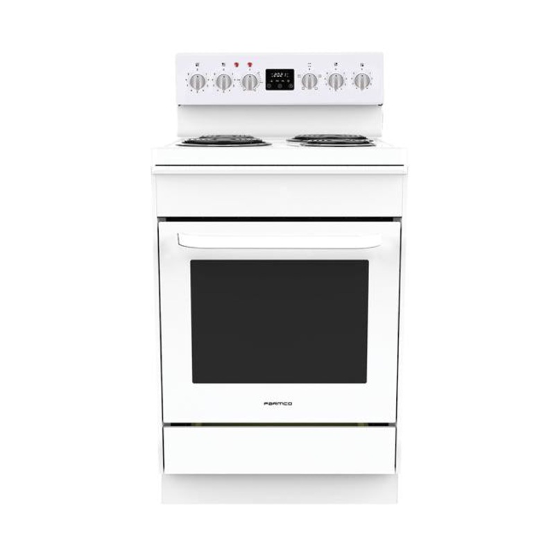 Parmco 600mm Freestanding Stove, Radiant Coil Cooktop, 4 Function Electric Oven, White FS60WR4