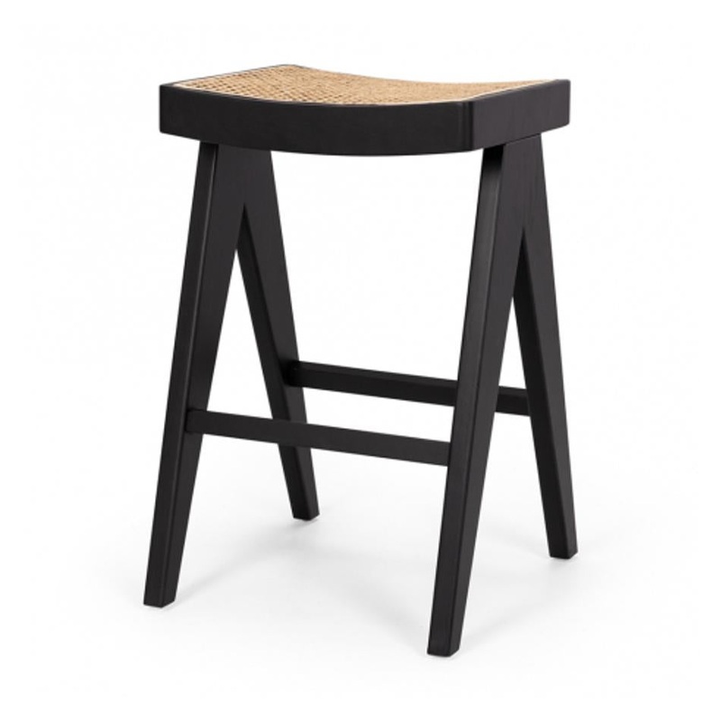 Palma Black Oak Rattan Bar Stool