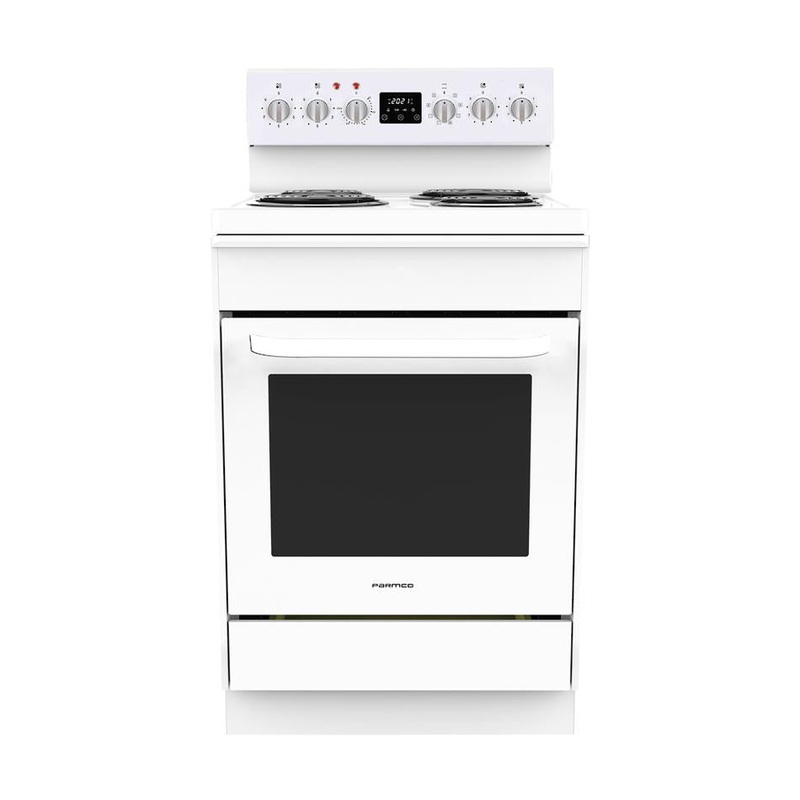 Parmco 600mm Freestanding Stove, Radiant Coil Cooktop, 8 Function Electric Oven, White FS60WR8