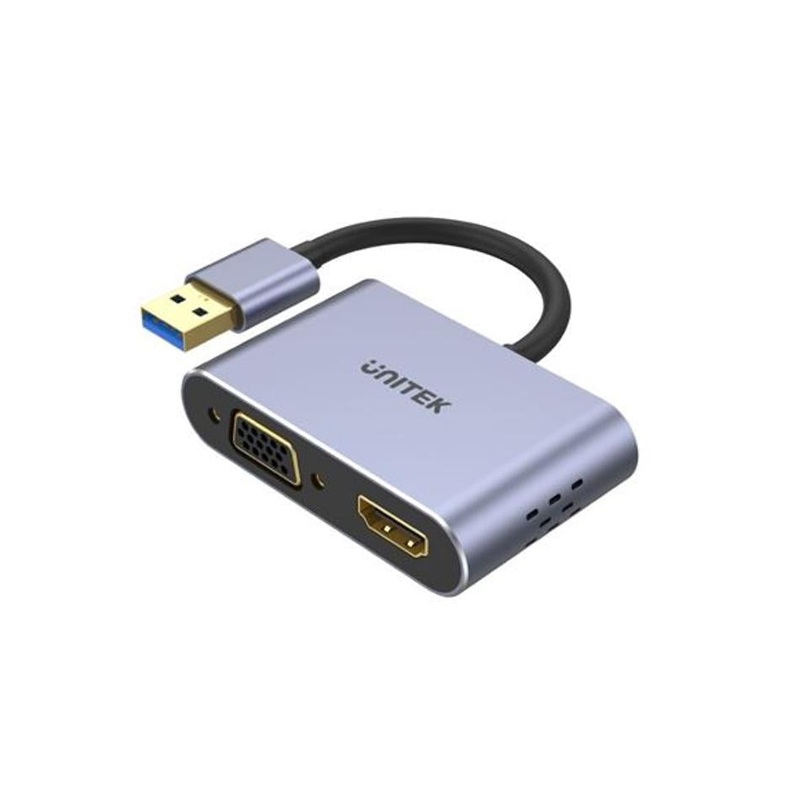 Unitek Usb-A To Hdmi 2.0 & Vga Adapter With Dual Monitor Support.