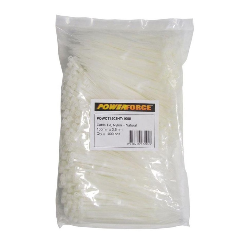 Powerforce Cable Tie Natural 150Mm X 3.6Mm Nylon 1000Pk