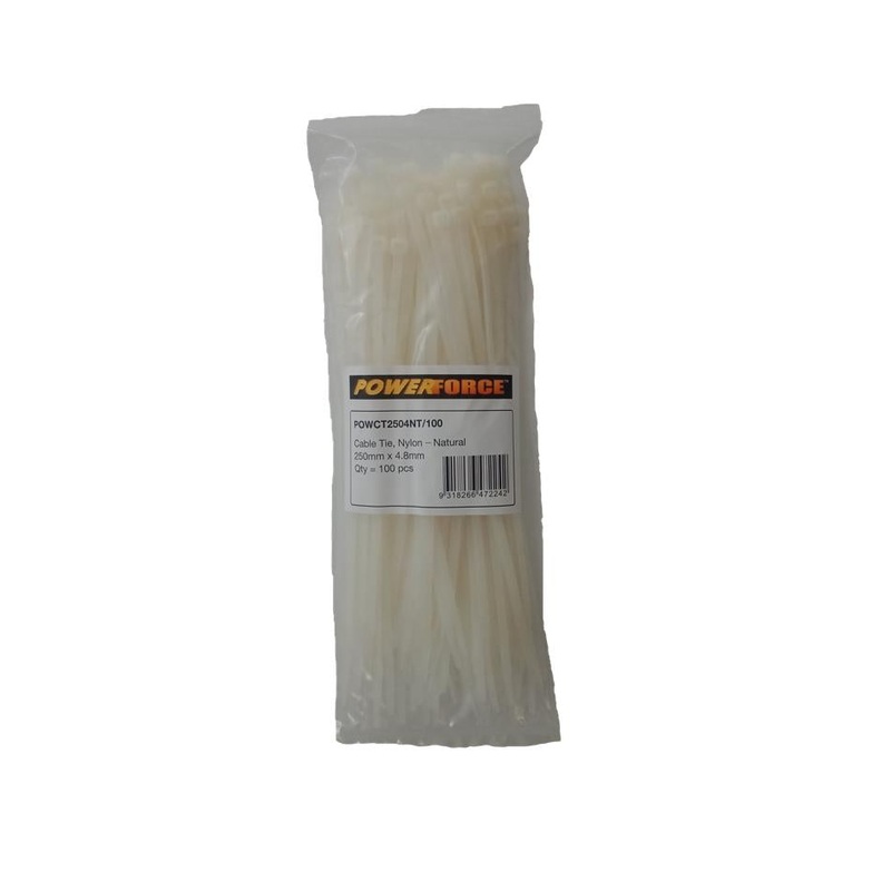 Powerforce Cable Tie Natural 250Mm X 4.8Mm Nylon 100Pk