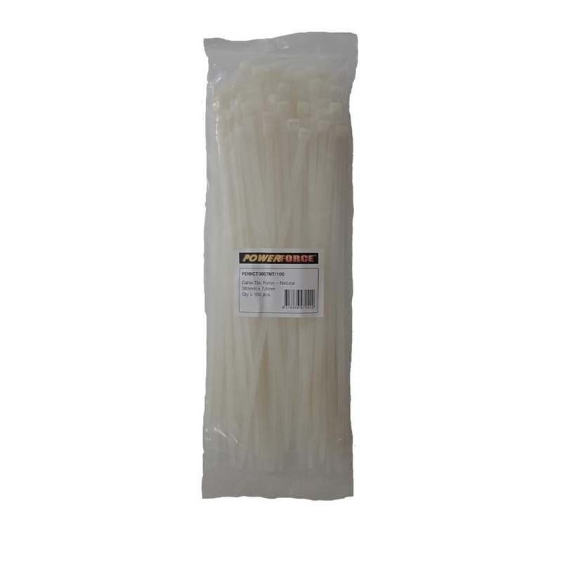 Powerforce Cable Tie Natural 380Mm X 7.6Mm Nylon 100Pk