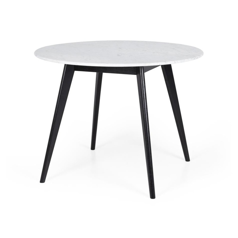 Radius 1m Round Marble Dining Table Black Oak Legs