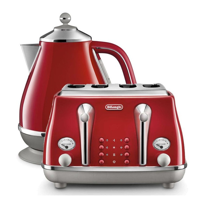 Delonghi Icona Capitals 4 Slice Toaster and Kettle Set - Red