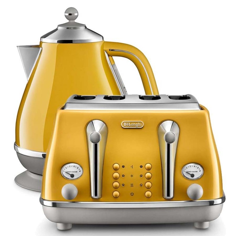 Delonghi Icona Capitals 4 Slice Yellow Toaster and Kettle Set