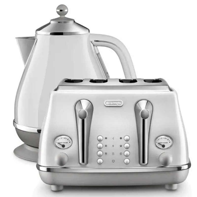 Delonghi Icona Capitals White 4 Slice Toaster and Kettle Set