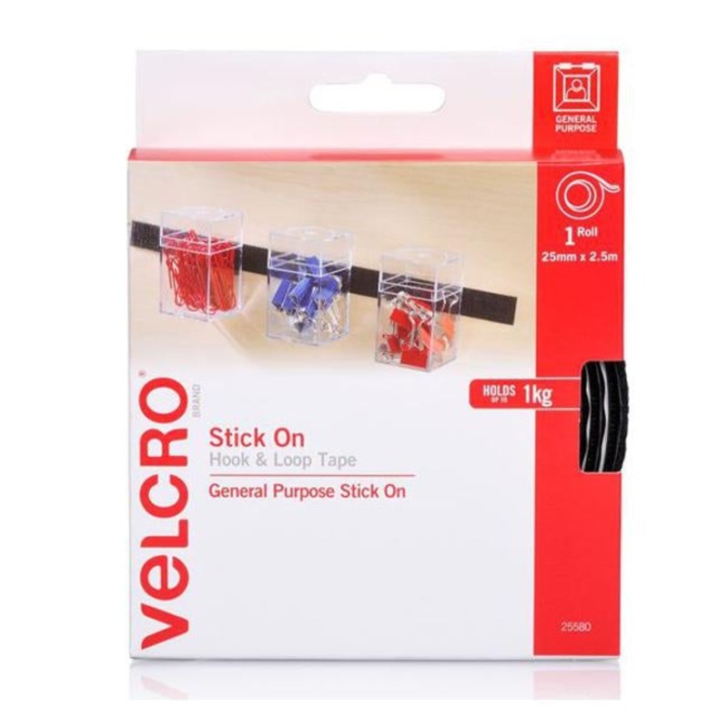 Velcro Brand 25Mm X 2.5M Stick On Hook & Loop Roll/Tape. Designed For