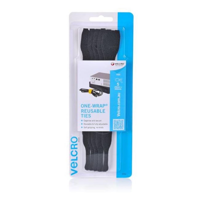 Velcro Brand 25Mm X 200Mm One-Wrap Reusable Hook & Loop 5 Pack Cable