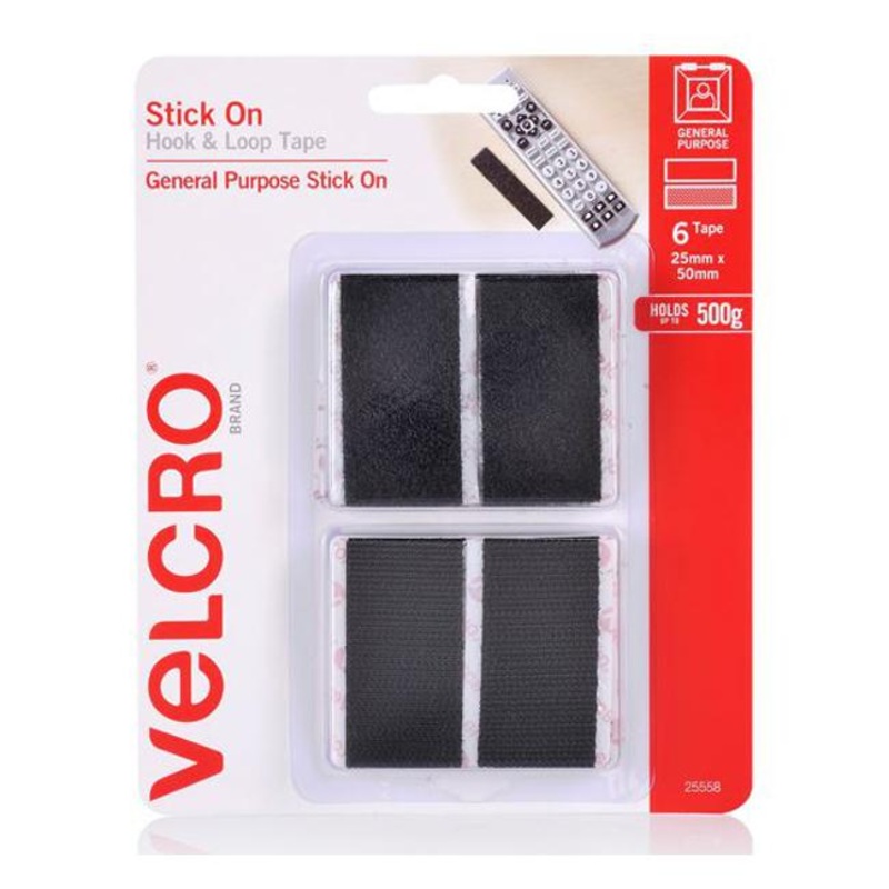 Velcro Brand 25Mm X 50Mm Stick On Hook & Loop Pre-Cut 6 Pack Surface