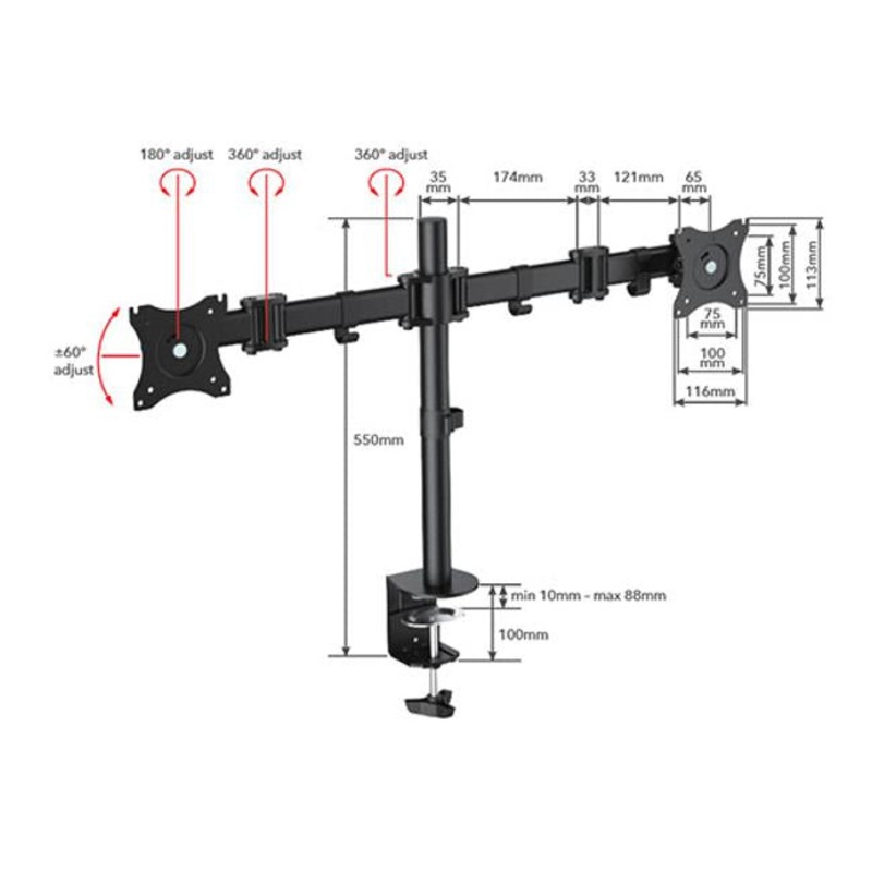 Omp Desk Mount Twin Arm 13-27" Monitor Vesa75/100 Mount M7442