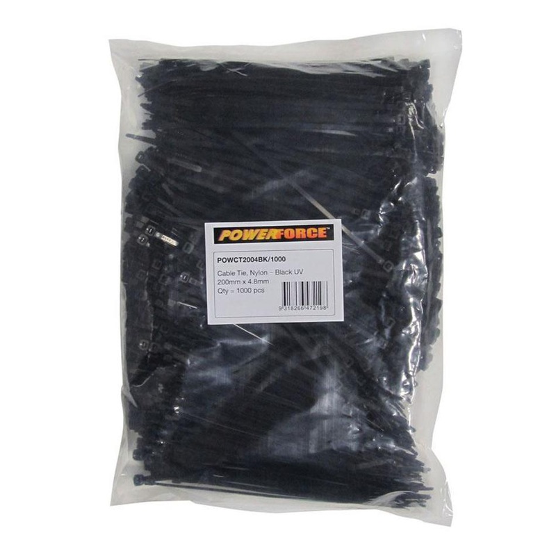 Powerforce Cable Tie Black Uv 200Mm X 4.8Mm Weather Resistant Nylon.