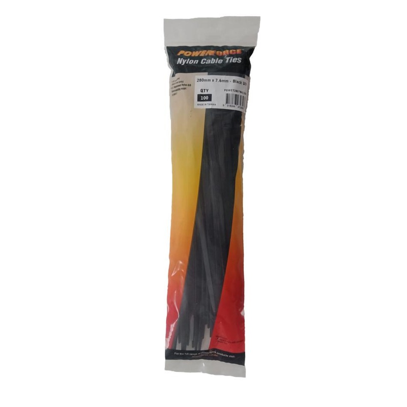 Powerforce Cable Tie Black Uv 280Mm X 7.6Mm Weather Resistant Nylon.