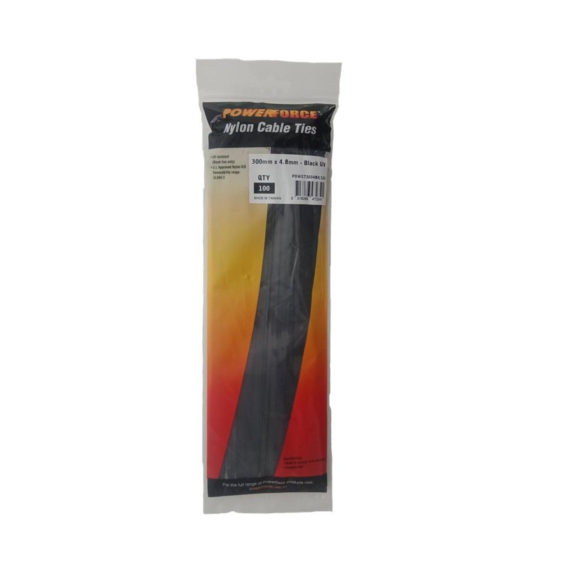 Powerforce Cable Tie Black Uv 300Mm X 4.8Mm Weather Resistant Nylon.