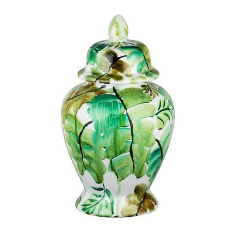 Rembrandt Green Leaves Ceramic Jar W/Lid SE2033