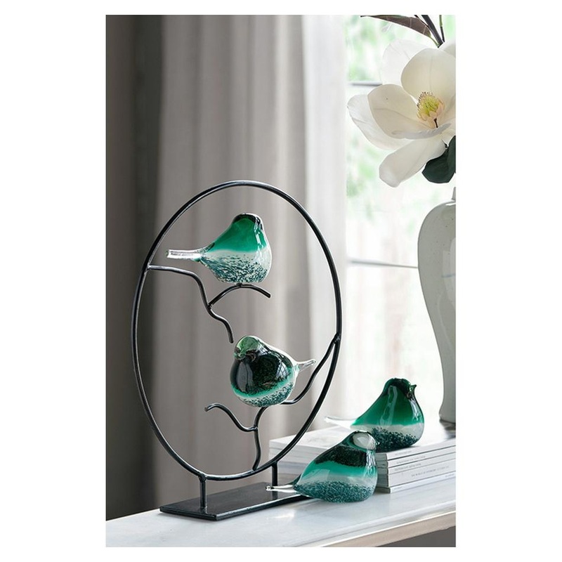 Rembrandt Green Glass Birds S/2 SE2334