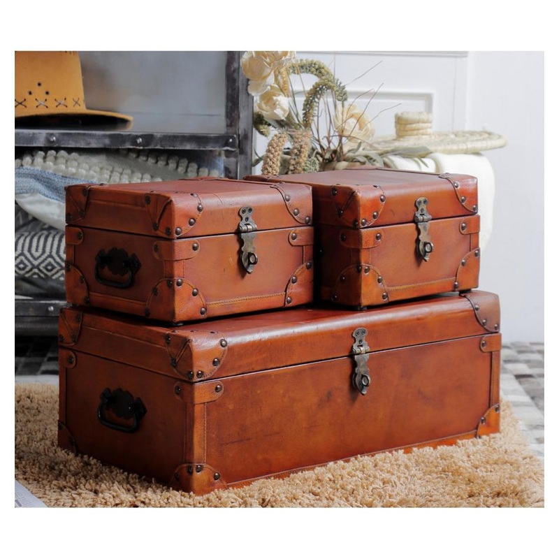 Rembrandt Vintage Leather Trunks Set/3 KC1293