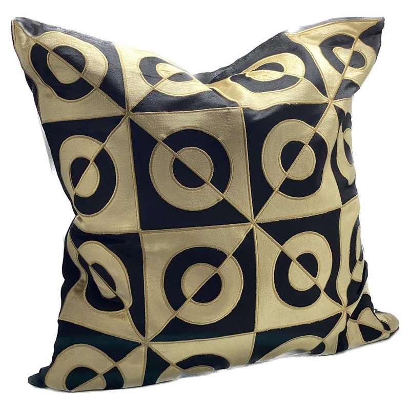 Cushion Cover - Hand Embroidered - Gold/Black IH6024