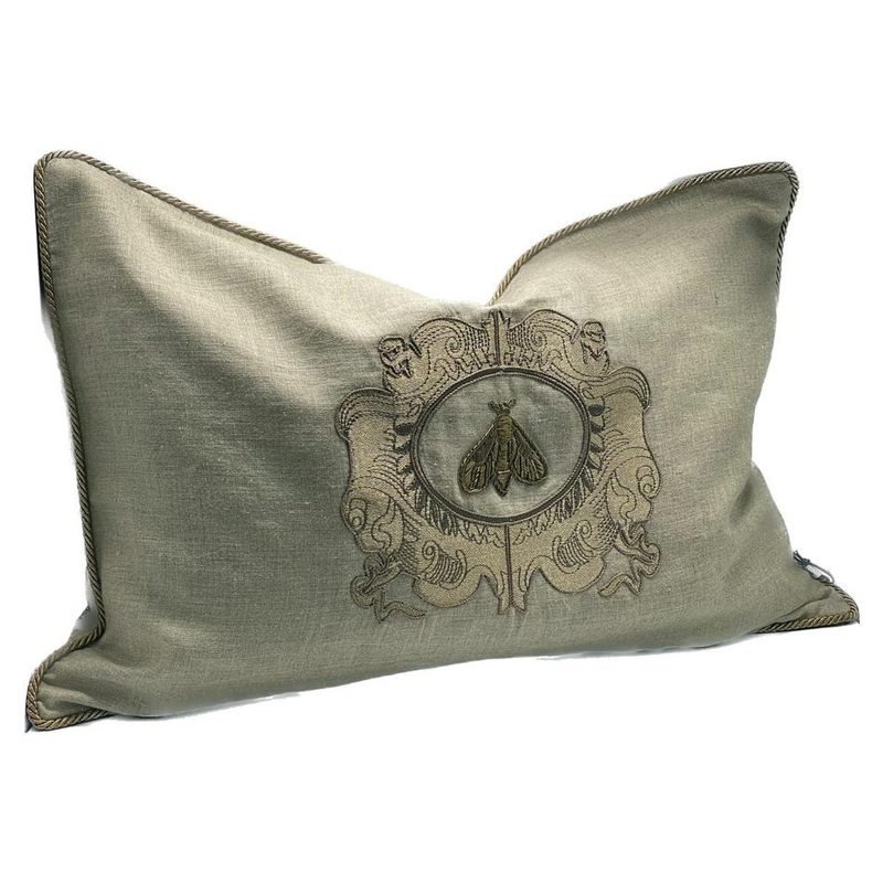 Cushion Cover - Hand Embroidered - Natural/Gold IH6007