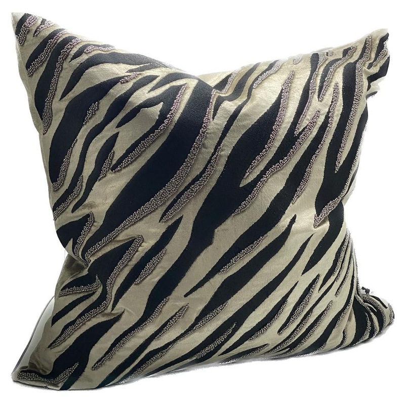Cushion Cover - Hand Embroidered - Black/Fawn IH6017