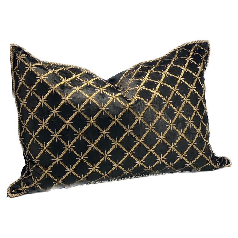 Cushion Cover - Hand Embroidered - Black/Gold IH6011