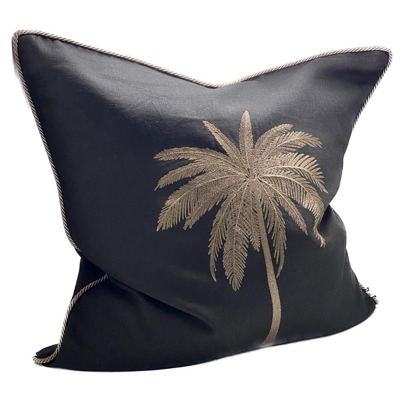 Cushion Cover - Hand Embroidered - Black/Gold IH6027