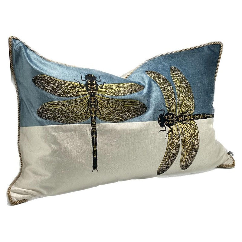Cushion Cover - Hand Embroidered - Blue/White/Gold IH6020