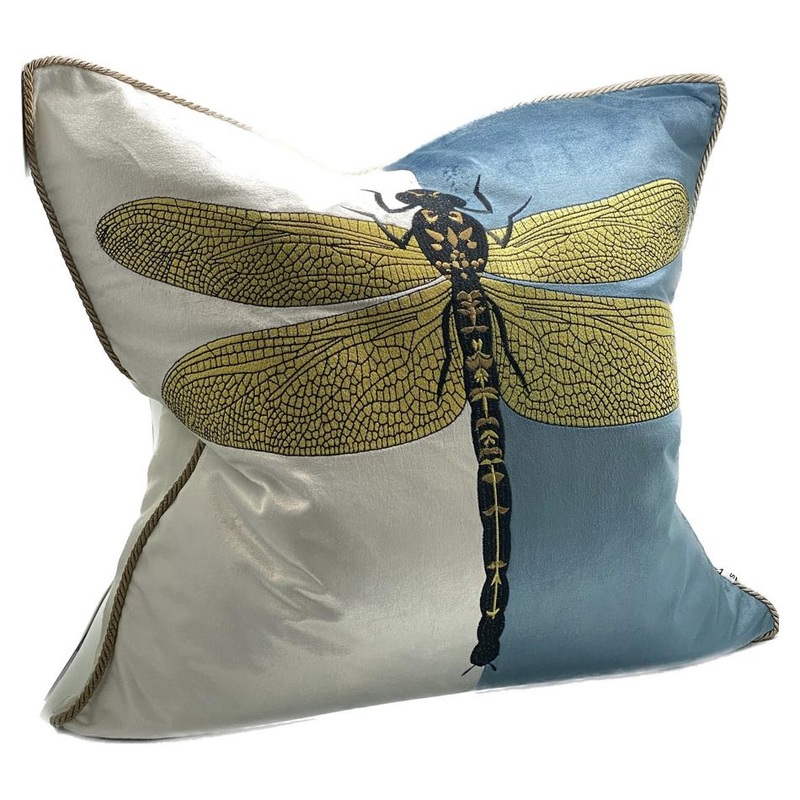 Cushion Cover - Hand Embroidered - Blue/White/Gold IH6021
