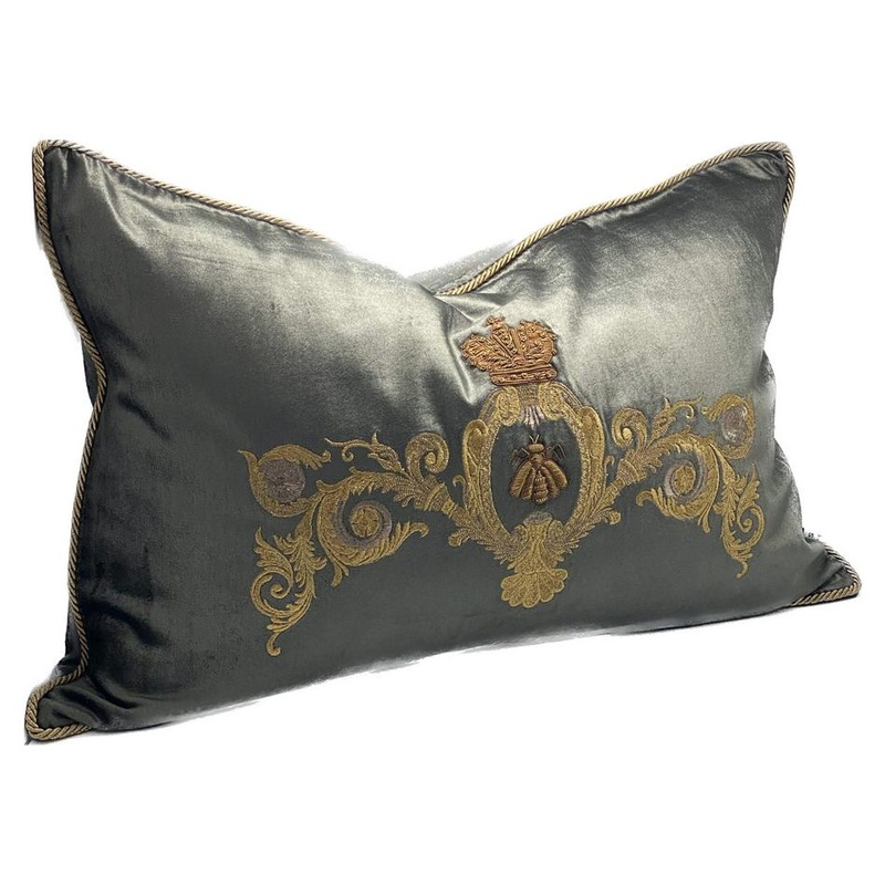 Cushion Cover - Hand Embroidered - Charcoal/Gold IH6014