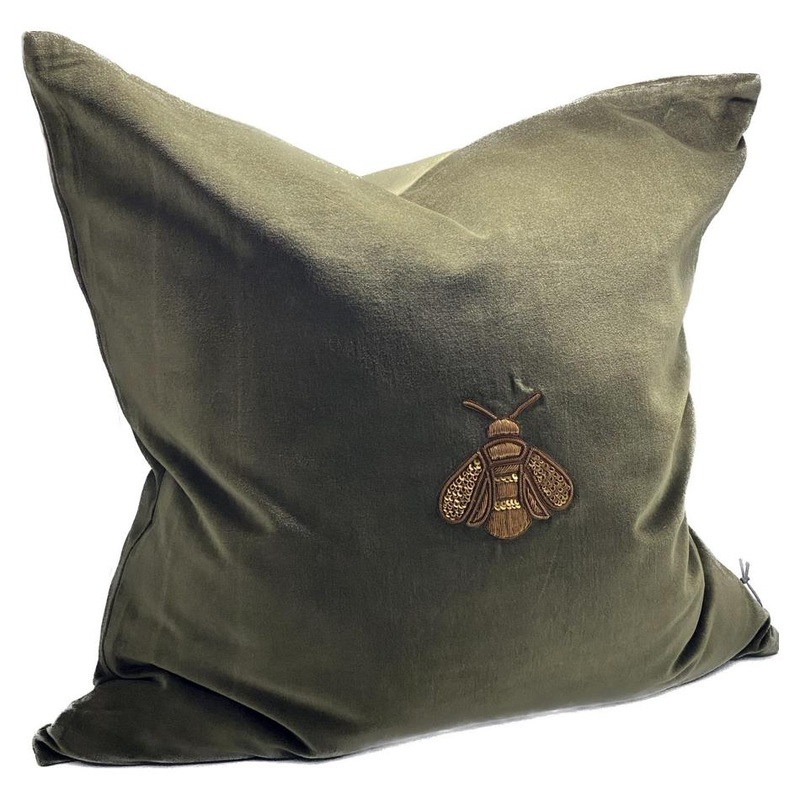Cushion Cover - Hand Embroidered - Green/Gold IH6002