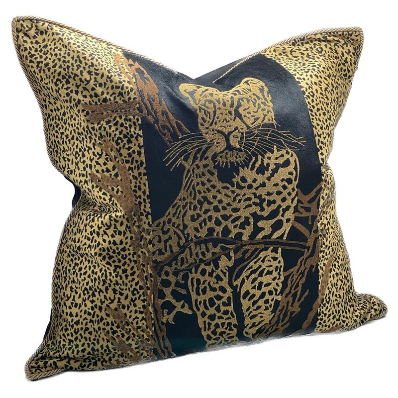 Cushion Cover - Hand Embroidered - Leopard/Black IH6015