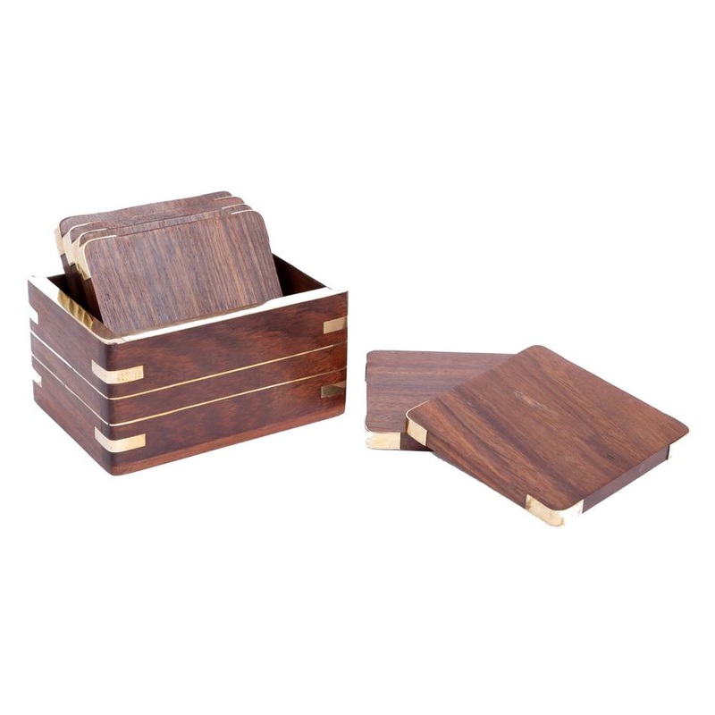 Rembrandt Wooden Coaster Set Walnut Finish TK1162