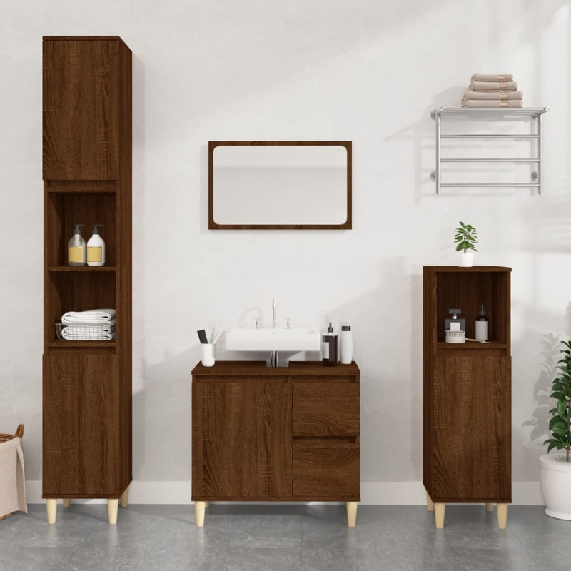 Armoire de bain chne marron 30x30x190 cm bois d'ingnierie