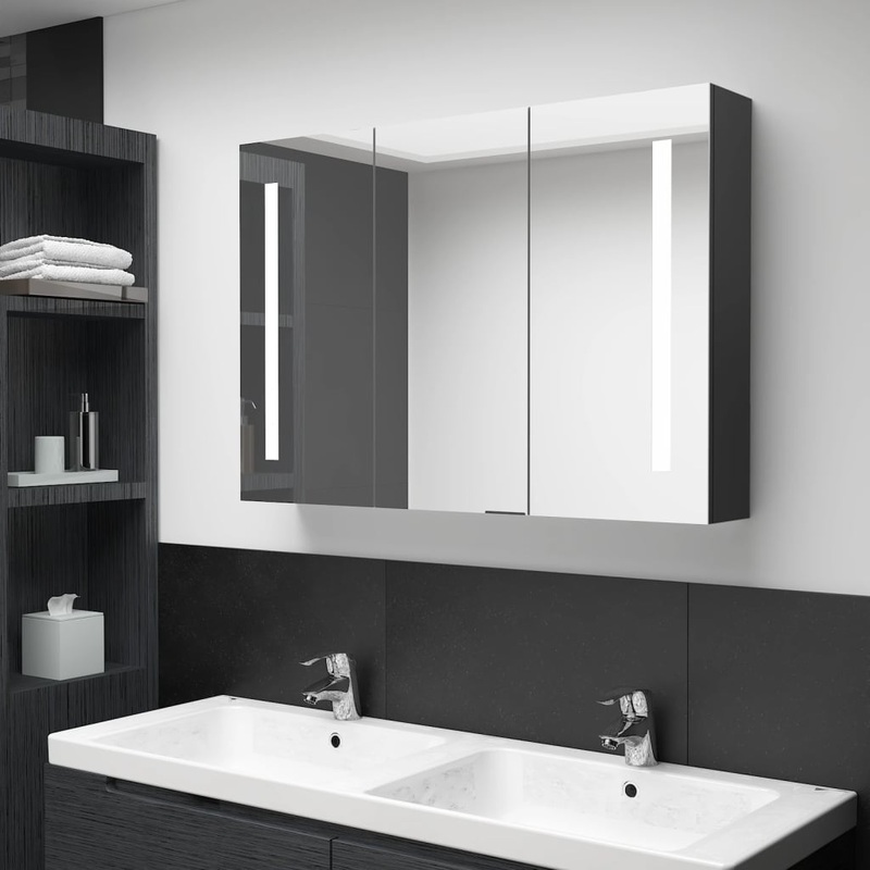 Armoire de salle de bain  miroir LED 89x14x62 cm noir brillant