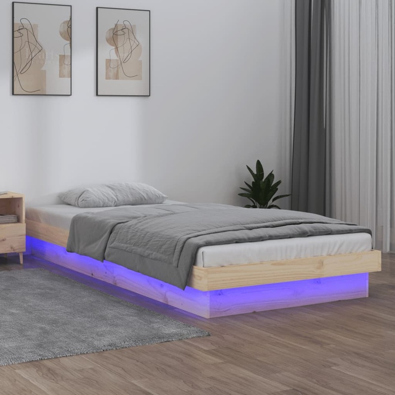 Cadre de lit  LED sans matelas 90x200 cm bois massif