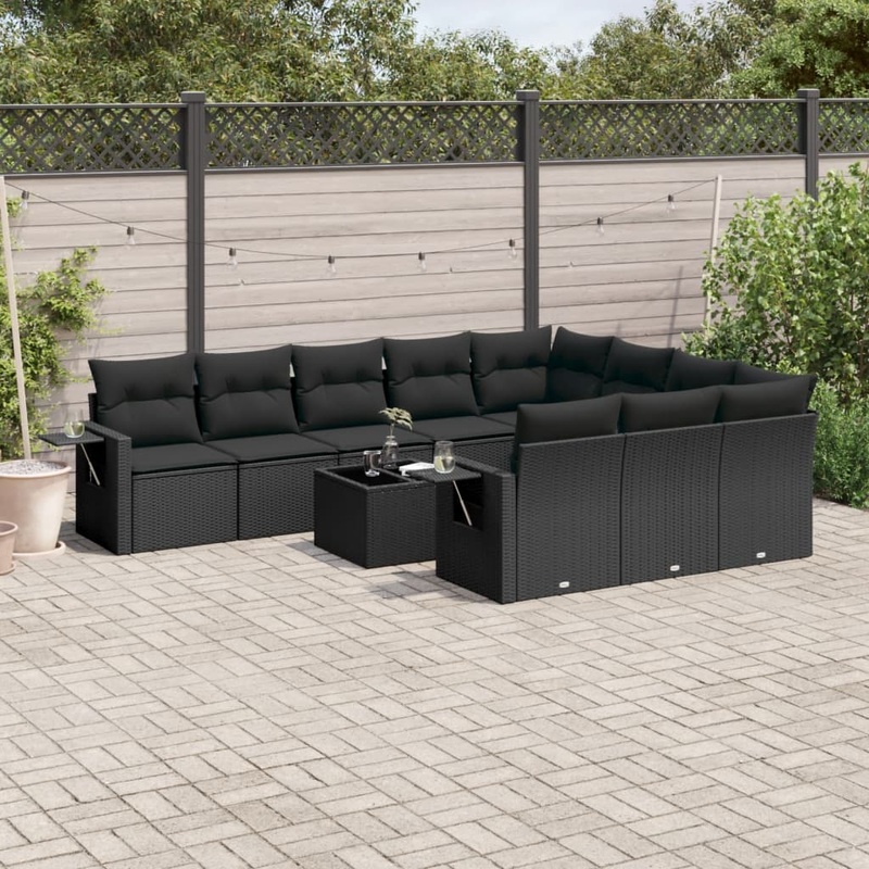 Salon de jardin 11 pcs avec coussins noir rsine tresse