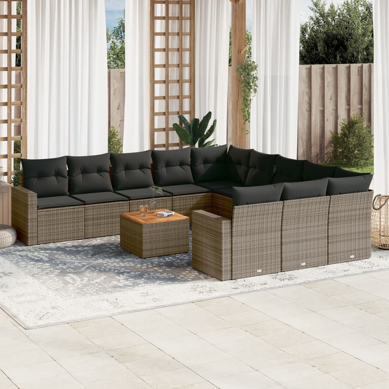 Salon de jardin avec coussins 12 pcs gris rsine tresse