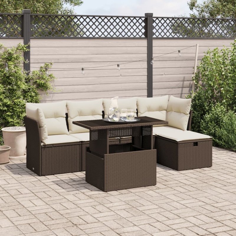 Salon de jardin avec coussins 6 pcs marron rsine tresse